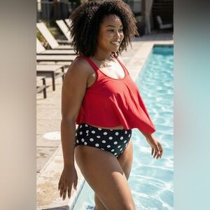 Ruffled Tank Modest High Waisted Bottom Tankini Swimsuit Size 3X NWT